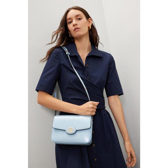 Tory Burch Handbags - Tory Burch Light Blue Robinson Shoulder Bag with Stains